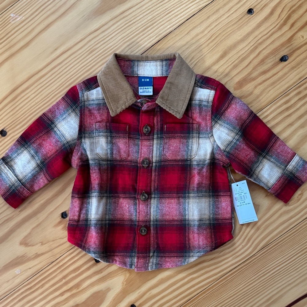 Old Navy Red and Brown Plaid Button-Down Shirt